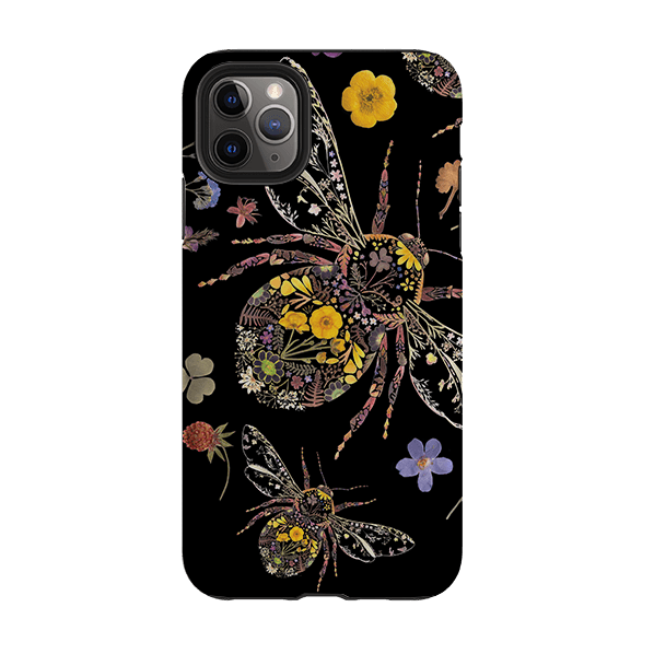iPhone phone case-Floral Bumble Bees By Helen Ahpornsiri-Product Details Raised bevel to protect screen from scratches. Impact resistant polycarbonate shell and shock absorbing inner TPU liner. Secure fit with design wrapping around side of the case and full access to ports. Compatible with Qi-standard wireless charging. Thickness 1/8 inch (3mm), weight 30g. Compatibility See drop down menu for options, please select the right case as we print to order.-Stringberry