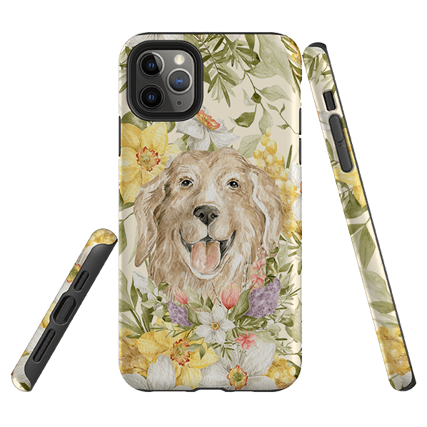 iPhone phone case-Floral Dog-Product Details Raised bevel to protect screen from scratches. Impact resistant polycarbonate shell and shock absorbing inner TPU liner. Secure fit with design wrapping around side of the case and full access to ports. Compatible with Qi-standard wireless charging. Thickness 1/8 inch (3mm), weight 30g. Compatibility See drop down menu for options, please select the right case as we print to order.-Stringberry