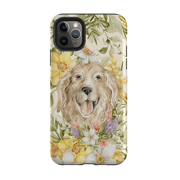 iPhone phone case-Floral Dog-Product Details Raised bevel to protect screen from scratches. Impact resistant polycarbonate shell and shock absorbing inner TPU liner. Secure fit with design wrapping around side of the case and full access to ports. Compatible with Qi-standard wireless charging. Thickness 1/8 inch (3mm), weight 30g. Compatibility See drop down menu for options, please select the right case as we print to order.-Stringberry