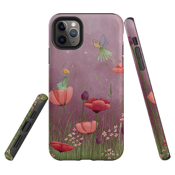 iPhone phone case-Flower Fairies By Maja Lindberg-Product Details Raised bevel to protect screen from scratches. Impact resistant polycarbonate shell and shock absorbing inner TPU liner. Secure fit with design wrapping around side of the case and full access to ports. Compatible with Qi-standard wireless charging. Thickness 1/8 inch (3mm), weight 30g. Compatibility See drop down menu for options, please select the right case as we print to order.-Stringberry