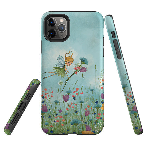 iPhone phone case-Flower Fairy By Maja Lindberg-Product Details Raised bevel to protect screen from scratches. Impact resistant polycarbonate shell and shock absorbing inner TPU liner. Secure fit with design wrapping around side of the case and full access to ports. Compatible with Qi-standard wireless charging. Thickness 1/8 inch (3mm), weight 30g. Compatibility See drop down menu for options, please select the right case as we print to order.-Stringberry