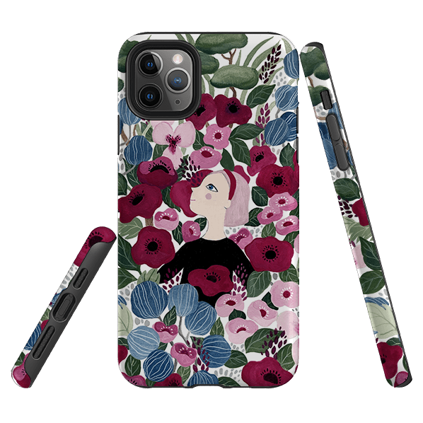 iPhone phone case-Flower Garden By Bex Parkin-Product Details Raised bevel to protect screen from scratches. Impact resistant polycarbonate shell and shock absorbing inner TPU liner. Secure fit with design wrapping around side of the case and full access to ports. Compatible with Qi-standard wireless charging. Thickness 1/8 inch (3mm), weight 30g. Compatibility See drop down menu for options, please select the right case as we print to order.-Stringberry