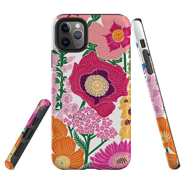 iPhone phone case-Flower Garden By kate Heiss-Product Details Raised bevel to protect screen from scratches. Impact resistant polycarbonate shell and shock absorbing inner TPU liner. Secure fit with design wrapping around side of the case and full access to ports. Compatible with Qi-standard wireless charging. Thickness 1/8 inch (3mm), weight 30g. Compatibility See drop down menu for options, please select the right case as we print to order.-Stringberry