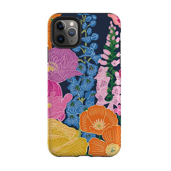 iPhone phone case-Flower Garden Navy By kate Heiss-Product Details Raised bevel to protect screen from scratches. Impact resistant polycarbonate shell and shock absorbing inner TPU liner. Secure fit with design wrapping around side of the case and full access to ports. Compatible with Qi-standard wireless charging. Thickness 1/8 inch (3mm), weight 30g. Compatibility See drop down menu for options, please select the right case as we print to order.-Stringberry