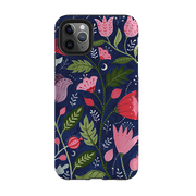 iPhone phone case-Flowers On Blue By Bex Parkin-Product Details Raised bevel to protect screen from scratches. Impact resistant polycarbonate shell and shock absorbing inner TPU liner. Secure fit with design wrapping around side of the case and full access to ports. Compatible with Qi-standard wireless charging. Thickness 1/8 inch (3mm), weight 30g. Compatibility See drop down menu for options, please select the right case as we print to order.-Stringberry