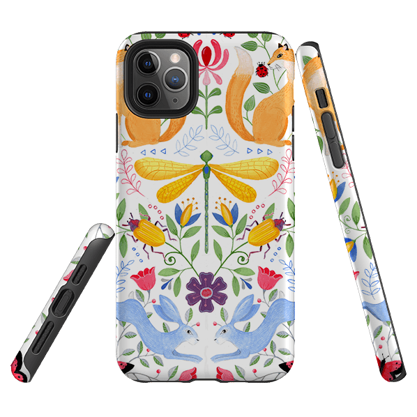 iPhone phone case-Folk Garden By Bex Parkin-Product Details Raised bevel to protect screen from scratches. Impact resistant polycarbonate shell and shock absorbing inner TPU liner. Secure fit with design wrapping around side of the case and full access to ports. Compatible with Qi-standard wireless charging. Thickness 1/8 inch (3mm), weight 30g. Compatibility See drop down menu for options, please select the right case as we print to order.-Stringberry
