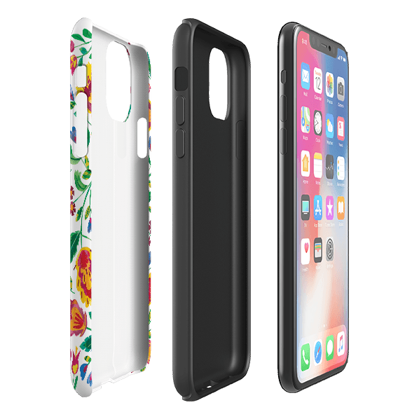 iPhone phone case-Folk Pattern By Tracey English-Product Details Raised bevel to protect screen from scratches. Impact resistant polycarbonate shell and shock absorbing inner TPU liner. Secure fit with design wrapping around side of the case and full access to ports. Compatible with Qi-standard wireless charging. Thickness 1/8 inch (3mm), weight 30g. Compatibility See drop down menu for options, please select the right case as we print to order.-Stringberry