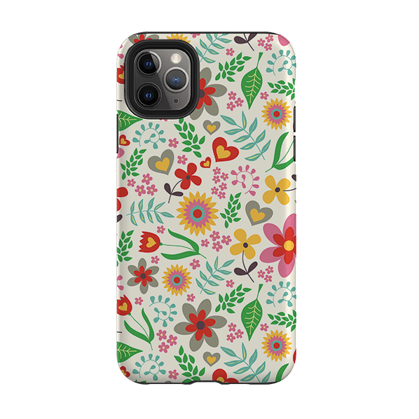 iPhone phone case-Folky Floral By Suzy Taylor-Product Details Raised bevel to protect screen from scratches. Impact resistant polycarbonate shell and shock absorbing inner TPU liner. Secure fit with design wrapping around side of the case and full access to ports. Compatible with Qi-standard wireless charging. Thickness 1/8 inch (3mm), weight 30g. Compatibility See drop down menu for options, please select the right case as we print to order.-Stringberry