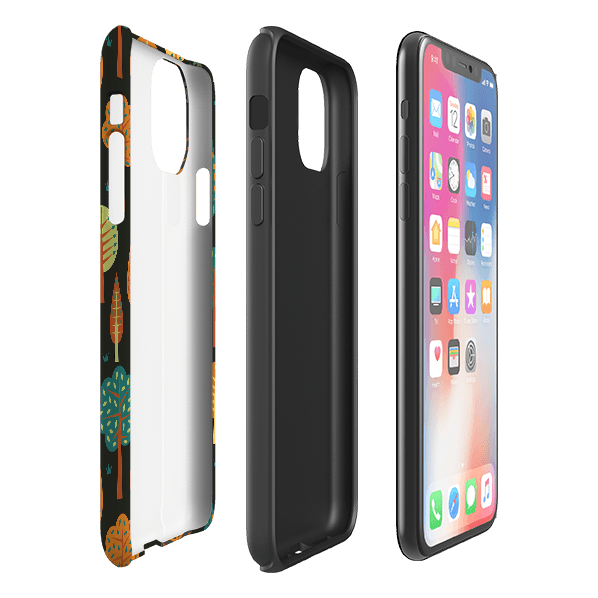 iPhone phone case-Forest Midnight By Suzy Taylor-Product Details Raised bevel to protect screen from scratches. Impact resistant polycarbonate shell and shock absorbing inner TPU liner. Secure fit with design wrapping around side of the case and full access to ports. Compatible with Qi-standard wireless charging. Thickness 1/8 inch (3mm), weight 30g. Compatibility See drop down menu for options, please select the right case as we print to order.-Stringberry