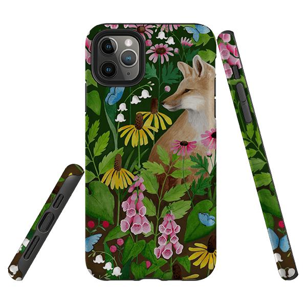 iPhone phone case-Fox And Foxgloves By Bex Parkin-Product Details Raised bevel to protect screen from scratches. Impact resistant polycarbonate shell and shock absorbing inner TPU liner. Secure fit with design wrapping around side of the case and full access to ports. Compatible with Qi-standard wireless charging. Thickness 1/8 inch (3mm), weight 30g. Compatibility See drop down menu for options, please select the right case as we print to order.-Stringberry