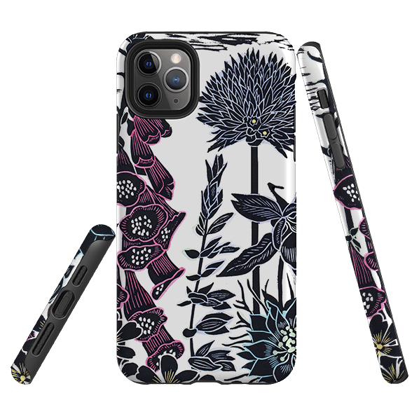 iPhone phone case-Foxgloves By Kate Heiss-Product Details Raised bevel to protect screen from scratches. Impact resistant polycarbonate shell and shock absorbing inner TPU liner. Secure fit with design wrapping around side of the case and full access to ports. Compatible with Qi-standard wireless charging. Thickness 1/8 inch (3mm), weight 30g. Compatibility See drop down menu for options, please select the right case as we print to order.-Stringberry