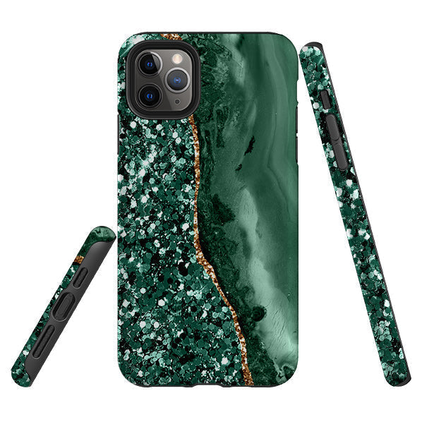 iPhone phone case-Green Shade (case does not glitter)-Product Details Raised bevel to protect screen from scratches. Impact resistant polycarbonate shell and shock absorbing inner TPU liner. Secure fit with design wrapping around side of the case and full access to ports. Compatible with Qi-standard wireless charging. Thickness 1/8 inch (3mm), weight 30g. Compatibility See drop down menu for options, please select the right case as we print to order.-Stringberry