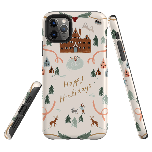 iPhone phone case-Happy Holidays By Bex Parkin-Product Details Raised bevel to protect screen from scratches. Impact resistant polycarbonate shell and shock absorbing inner TPU liner. Secure fit with design wrapping around side of the case and full access to ports. Compatible with Qi-standard wireless charging. Thickness 1/8 inch (3mm), weight 30g. Compatibility See drop down menu for options, please select the right case as we print to order.-Stringberry