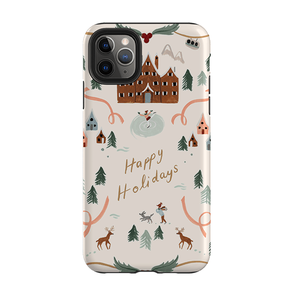 iPhone phone case-Happy Holidays By Bex Parkin-Product Details Raised bevel to protect screen from scratches. Impact resistant polycarbonate shell and shock absorbing inner TPU liner. Secure fit with design wrapping around side of the case and full access to ports. Compatible with Qi-standard wireless charging. Thickness 1/8 inch (3mm), weight 30g. Compatibility See drop down menu for options, please select the right case as we print to order.-Stringberry