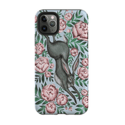 iPhone phone case-Hare And Peonies By Catherine Rowe-Product Details Raised bevel to protect screen from scratches. Impact resistant polycarbonate shell and shock absorbing inner TPU liner. Secure fit with design wrapping around side of the case and full access to ports. Compatible with Qi-standard wireless charging. Thickness 1/8 inch (3mm), weight 30g. Compatibility See drop down menu for options, please select the right case as we print to order.-Stringberry