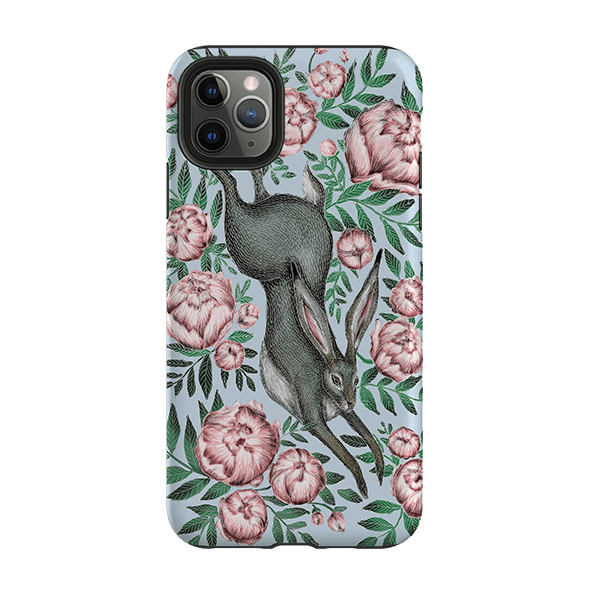 iPhone phone case-Hare And Peonies By Catherine Rowe-Product Details Raised bevel to protect screen from scratches. Impact resistant polycarbonate shell and shock absorbing inner TPU liner. Secure fit with design wrapping around side of the case and full access to ports. Compatible with Qi-standard wireless charging. Thickness 1/8 inch (3mm), weight 30g. Compatibility See drop down menu for options, please select the right case as we print to order.-Stringberry