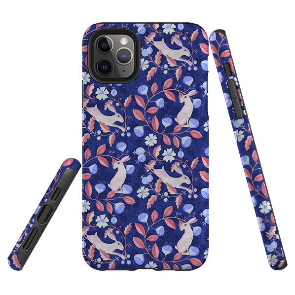 iPhone phone case-Hare Pattern By Bex Parkin-Product Details Raised bevel to protect screen from scratches. Impact resistant polycarbonate shell and shock absorbing inner TPU liner. Secure fit with design wrapping around side of the case and full access to ports. Compatible with Qi-standard wireless charging. Thickness 1/8 inch (3mm), weight 30g. Compatibility See drop down menu for options, please select the right case as we print to order.-Stringberry