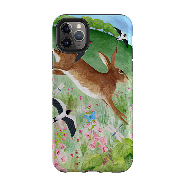 iPhone phone case-Hares And Swallows By Bex Parkin-Product Details Raised bevel to protect screen from scratches. Impact resistant polycarbonate shell and shock absorbing inner TPU liner. Secure fit with design wrapping around side of the case and full access to ports. Compatible with Qi-standard wireless charging. Thickness 1/8 inch (3mm), weight 30g. Compatibility See drop down menu for options, please select the right case as we print to order.-Stringberry