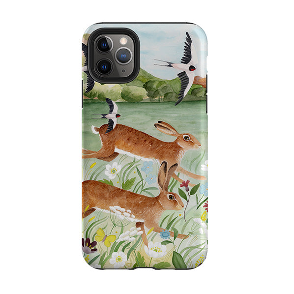 iPhone phone case-Hares By Bex Parkin-Product Details Raised bevel to protect screen from scratches. Impact resistant polycarbonate shell and shock absorbing inner TPU liner. Secure fit with design wrapping around side of the case and full access to ports. Compatible with Qi-standard wireless charging. Thickness 1/8 inch (3mm), weight 30g. Compatibility See drop down menu for options, please select the right case as we print to order.-Stringberry