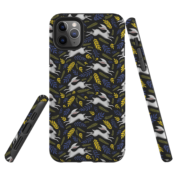 iPhone phone case-Hares By Catherine Rowe-Product Details Raised bevel to protect screen from scratches. Impact resistant polycarbonate shell and shock absorbing inner TPU liner. Secure fit with design wrapping around side of the case and full access to ports. Compatible with Qi-standard wireless charging. Thickness 1/8 inch (3mm), weight 30g. Compatibility See drop down menu for options, please select the right case as we print to order.-Stringberry