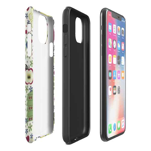 iPhone phone case-Honey Bees By Suzy Taylor-Product Details Raised bevel to protect screen from scratches. Impact resistant polycarbonate shell and shock absorbing inner TPU liner. Secure fit with design wrapping around side of the case and full access to ports. Compatible with Qi-standard wireless charging. Thickness 1/8 inch (3mm), weight 30g. Compatibility See drop down menu for options, please select the right case as we print to order.-Stringberry