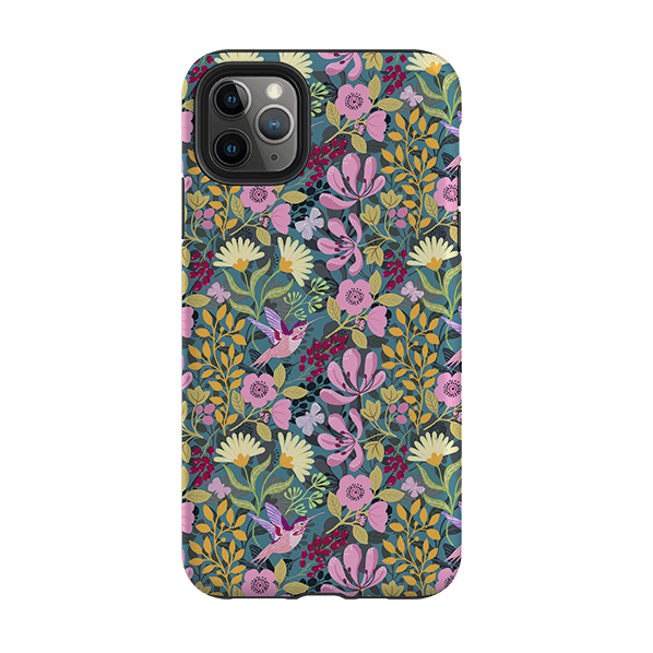 iPhone phone case-Hummingbird Pattern By Bex Parkin-Product Details Raised bevel to protect screen from scratches. Impact resistant polycarbonate shell and shock absorbing inner TPU liner. Secure fit with design wrapping around side of the case and full access to ports. Compatible with Qi-standard wireless charging. Thickness 1/8 inch (3mm), weight 30g. Compatibility See drop down menu for options, please select the right case as we print to order.-Stringberry