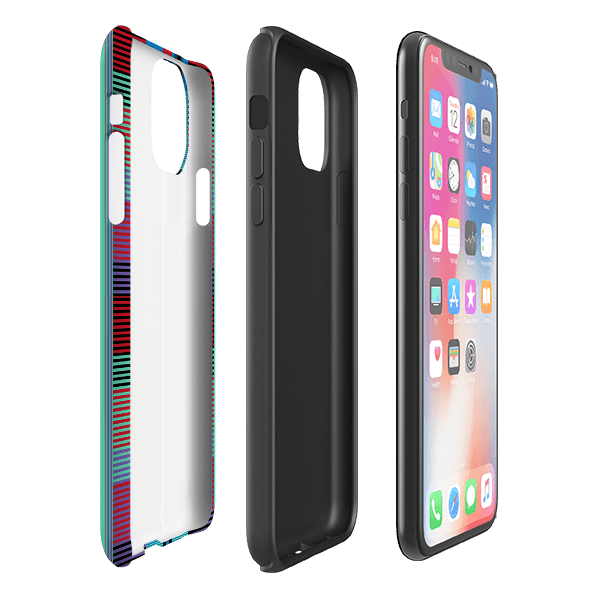 iPhone phone case-Indian Stripe By Cressida Bell-Product Details Raised bevel to protect screen from scratches. Impact resistant polycarbonate shell and shock absorbing inner TPU liner. Secure fit with design wrapping around side of the case and full access to ports. Compatible with Qi-standard wireless charging. Thickness 1/8 inch (3mm), weight 30g. Compatibility See drop down menu for options, please select the right case as we print to order.-Stringberry