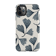iPhone phone case-Indigo Leaves By Katherine Quinn-Product Details Raised bevel to protect screen from scratches. Impact resistant polycarbonate shell and shock absorbing inner TPU liner. Secure fit with design wrapping around side of the case and full access to ports. Compatible with Qi-standard wireless charging. Thickness 1/8 inch (3mm), weight 30g. Compatibility See drop down menu for options, please select the right case as we print to order.-Stringberry