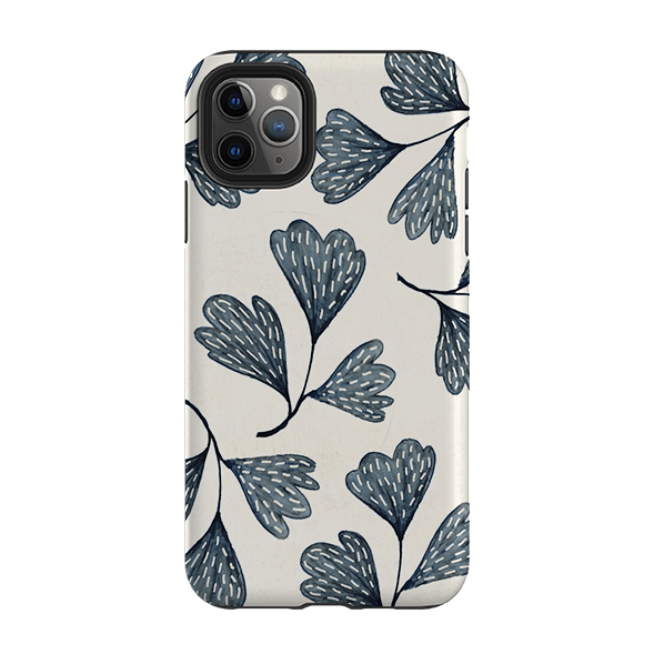 iPhone phone case-Indigo Leaves By Katherine Quinn-Product Details Raised bevel to protect screen from scratches. Impact resistant polycarbonate shell and shock absorbing inner TPU liner. Secure fit with design wrapping around side of the case and full access to ports. Compatible with Qi-standard wireless charging. Thickness 1/8 inch (3mm), weight 30g. Compatibility See drop down menu for options, please select the right case as we print to order.-Stringberry