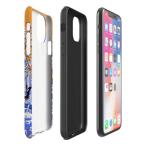 iPhone phone case-Japanese Cranes By Philip Hood-Product Details Raised bevel to protect screen from scratches. Impact resistant polycarbonate shell and shock absorbing inner TPU liner. Secure fit with design wrapping around side of the case and full access to ports. Compatible with Qi-standard wireless charging. Thickness 1/8 inch (3mm), weight 30g. Compatibility See drop down menu for options, please select the right case as we print to order.-Stringberry