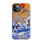 iPhone phone case-Japanese Cranes By Philip Hood-Product Details Raised bevel to protect screen from scratches. Impact resistant polycarbonate shell and shock absorbing inner TPU liner. Secure fit with design wrapping around side of the case and full access to ports. Compatible with Qi-standard wireless charging. Thickness 1/8 inch (3mm), weight 30g. Compatibility See drop down menu for options, please select the right case as we print to order.-Stringberry