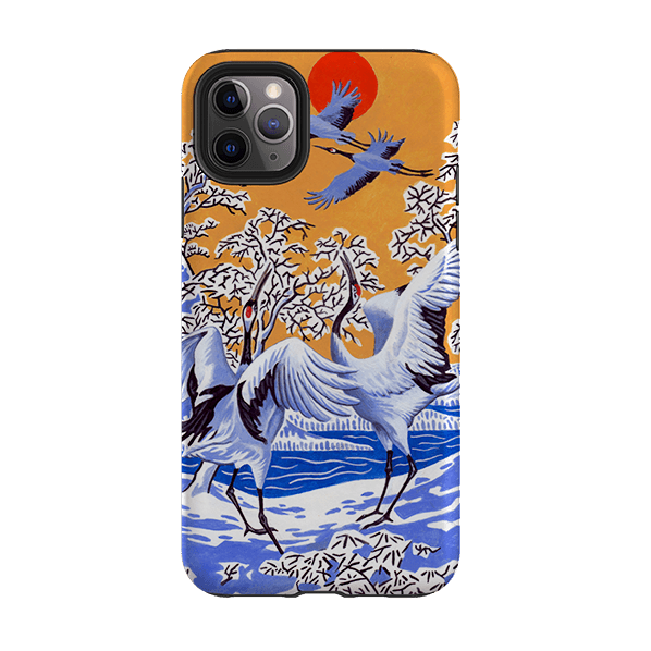 iPhone phone case-Japanese Cranes By Philip Hood-Product Details Raised bevel to protect screen from scratches. Impact resistant polycarbonate shell and shock absorbing inner TPU liner. Secure fit with design wrapping around side of the case and full access to ports. Compatible with Qi-standard wireless charging. Thickness 1/8 inch (3mm), weight 30g. Compatibility See drop down menu for options, please select the right case as we print to order.-Stringberry