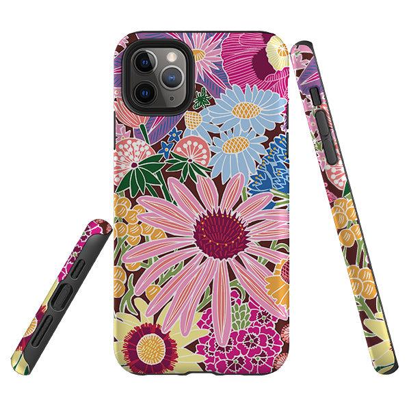 iPhone phone case-Jigsaw Floral 1 By Kate Heiss-Product Details Raised bevel to protect screen from scratches. Impact resistant polycarbonate shell and shock absorbing inner TPU liner. Secure fit with design wrapping around side of the case and full access to ports. Compatible with Qi-standard wireless charging. Thickness 1/8 inch (3mm), weight 30g. Compatibility See drop down menu for options, please select the right case as we print to order.-Stringberry