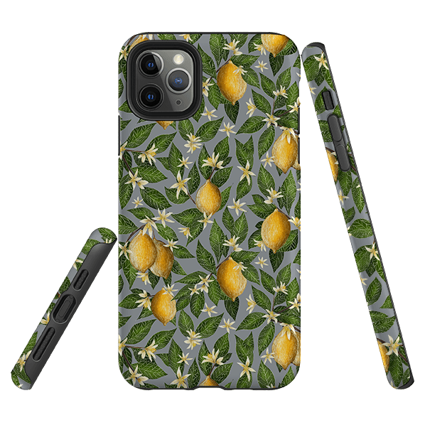 iPhone phone case-Lemons By Catherine Rowe-Product Details Raised bevel to protect screen from scratches. Impact resistant polycarbonate shell and shock absorbing inner TPU liner. Secure fit with design wrapping around side of the case and full access to ports. Compatible with Qi-standard wireless charging. Thickness 1/8 inch (3mm), weight 30g. Compatibility See drop down menu for options, please select the right case as we print to order.-Stringberry