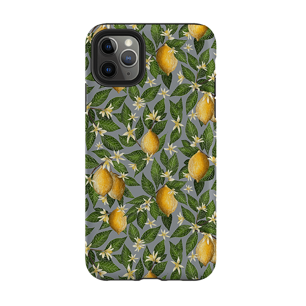 iPhone phone case-Lemons By Catherine Rowe-Product Details Raised bevel to protect screen from scratches. Impact resistant polycarbonate shell and shock absorbing inner TPU liner. Secure fit with design wrapping around side of the case and full access to ports. Compatible with Qi-standard wireless charging. Thickness 1/8 inch (3mm), weight 30g. Compatibility See drop down menu for options, please select the right case as we print to order.-Stringberry