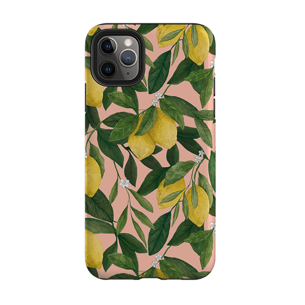 iPhone phone case-Lemons By Jade Mosinski-Product Details Raised bevel to protect screen from scratches. Impact resistant polycarbonate shell and shock absorbing inner TPU liner. Secure fit with design wrapping around side of the case and full access to ports. Compatible with Qi-standard wireless charging. Thickness 1/8 inch (3mm), weight 30g. Compatibility See drop down menu for options, please select the right case as we print to order.-Stringberry