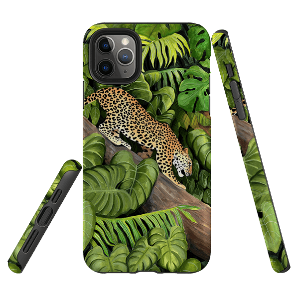 iPhone phone case-Leopard Poised By Bex Parkin-Product Details Raised bevel to protect screen from scratches. Impact resistant polycarbonate shell and shock absorbing inner TPU liner. Secure fit with design wrapping around side of the case and full access to ports. Compatible with Qi-standard wireless charging. Thickness 1/8 inch (3mm), weight 30g. Compatibility See drop down menu for options, please select the right case as we print to order.-Stringberry