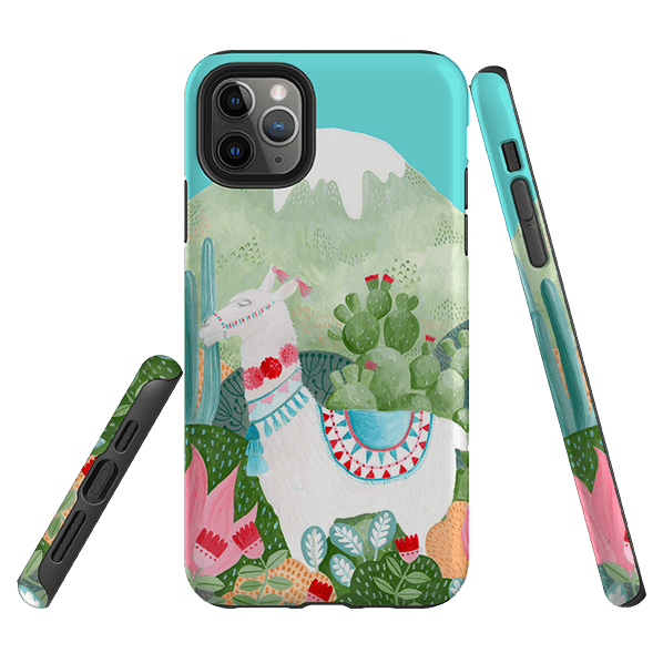 iPhone phone case-Llama By Bex Parkin-Product Details Raised bevel to protect screen from scratches. Impact resistant polycarbonate shell and shock absorbing inner TPU liner. Secure fit with design wrapping around side of the case and full access to ports. Compatible with Qi-standard wireless charging. Thickness 1/8 inch (3mm), weight 30g. Compatibility See drop down menu for options, please select the right case as we print to order.-Stringberry