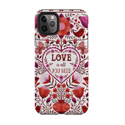 iPhone phone case-Love Is All You Need By Suzy Taylor-Product Details Raised bevel to protect screen from scratches. Impact resistant polycarbonate shell and shock absorbing inner TPU liner. Secure fit with design wrapping around side of the case and full access to ports. Compatible with Qi-standard wireless charging. Thickness 1/8 inch (3mm), weight 30g. Compatibility See drop down menu for options, please select the right case as we print to order.-Stringberry