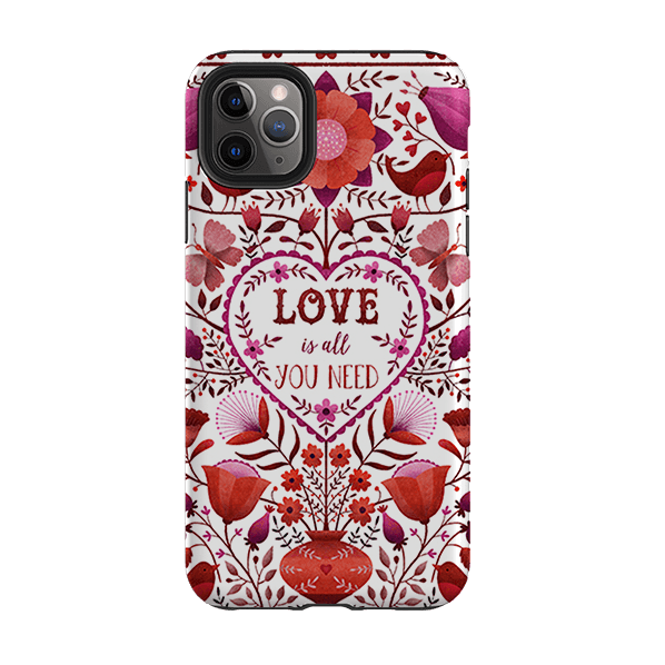 iPhone phone case-Love Is All You Need By Suzy Taylor-Product Details Raised bevel to protect screen from scratches. Impact resistant polycarbonate shell and shock absorbing inner TPU liner. Secure fit with design wrapping around side of the case and full access to ports. Compatible with Qi-standard wireless charging. Thickness 1/8 inch (3mm), weight 30g. Compatibility See drop down menu for options, please select the right case as we print to order.-Stringberry