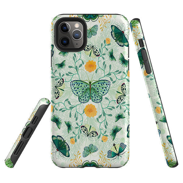 iPhone phone case-Medium Moths 1 By Katherine Quinn-Product Details Raised bevel to protect screen from scratches. Impact resistant polycarbonate shell and shock absorbing inner TPU liner. Secure fit with design wrapping around side of the case and full access to ports. Compatible with Qi-standard wireless charging. Thickness 1/8 inch (3mm), weight 30g. Compatibility See drop down menu for options, please select the right case as we print to order.-Stringberry