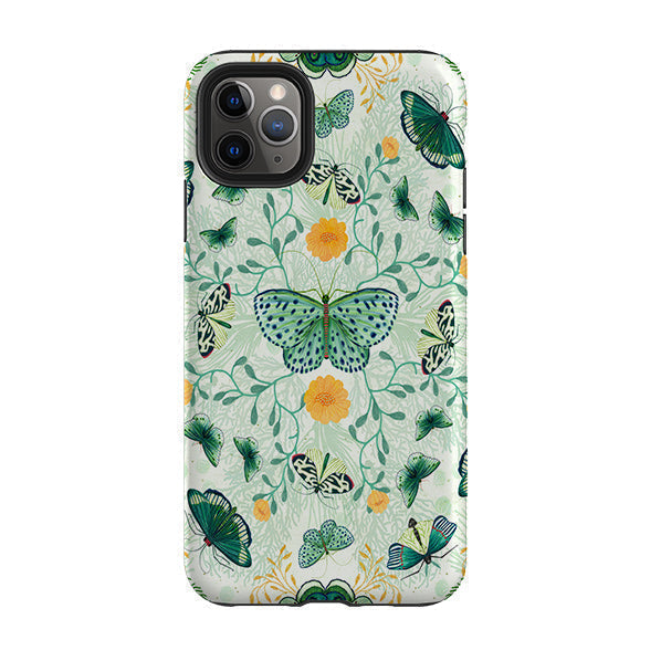 iPhone phone case-Medium Moths 1 By Katherine Quinn-Product Details Raised bevel to protect screen from scratches. Impact resistant polycarbonate shell and shock absorbing inner TPU liner. Secure fit with design wrapping around side of the case and full access to ports. Compatible with Qi-standard wireless charging. Thickness 1/8 inch (3mm), weight 30g. Compatibility See drop down menu for options, please select the right case as we print to order.-Stringberry