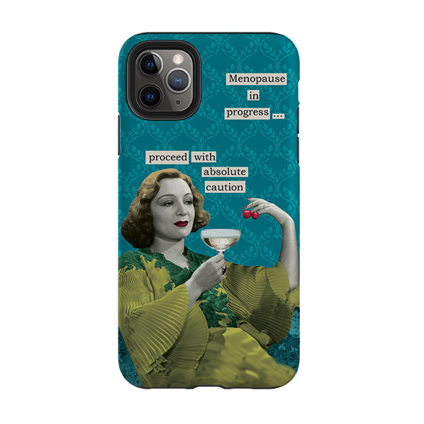 iPhone phone case-Menopause In Progress By Clare Jordan-Product Details Raised bevel to protect screen from scratches. Impact resistant polycarbonate shell and shock absorbing inner TPU liner. Secure fit with design wrapping around side of the case and full access to ports. Compatible with Qi-standard wireless charging. Thickness 1/8 inch (3mm), weight 30g. Compatibility See drop down menu for options, please select the right case as we print to order.-Stringberry