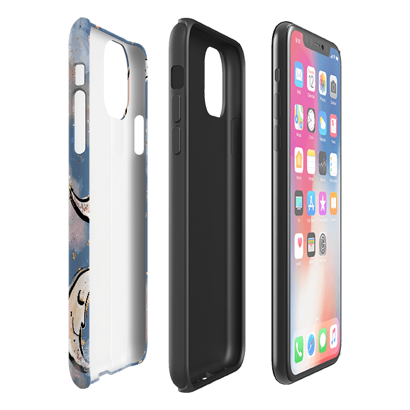 iPhone phone case-Moon And Stars-Product Details Raised bevel to protect screen from scratches. Impact resistant polycarbonate shell and shock absorbing inner TPU liner. Secure fit with design wrapping around side of the case and full access to ports. Compatible with Qi-standard wireless charging. Thickness 1/8 inch (3mm), weight 30g. Compatibility See drop down menu for options, please select the right case as we print to order.-Stringberry