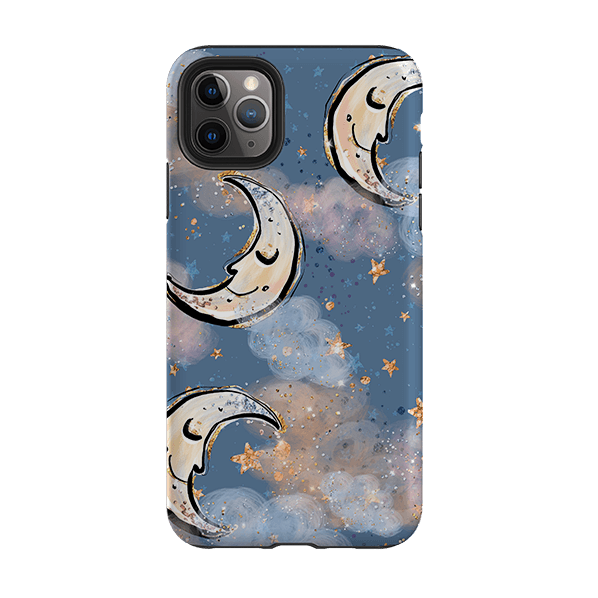 iPhone phone case-Moon And Stars-Product Details Raised bevel to protect screen from scratches. Impact resistant polycarbonate shell and shock absorbing inner TPU liner. Secure fit with design wrapping around side of the case and full access to ports. Compatible with Qi-standard wireless charging. Thickness 1/8 inch (3mm), weight 30g. Compatibility See drop down menu for options, please select the right case as we print to order.-Stringberry
