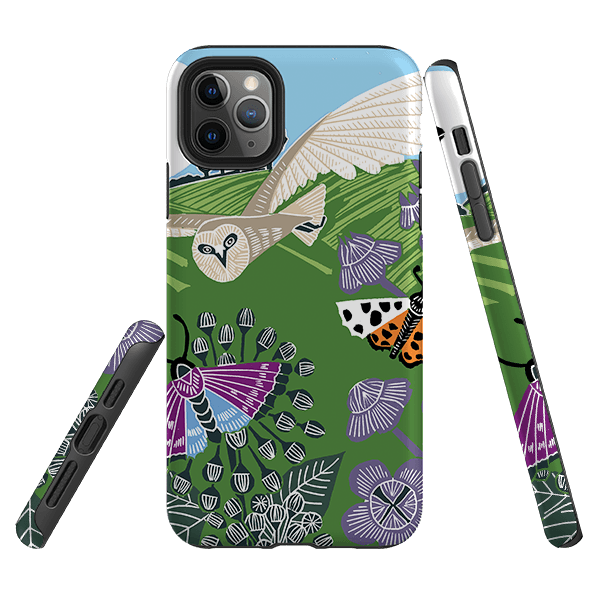 iPhone phone case-Morning Barn Owl By Kate Heiss-Product Details Raised bevel to protect screen from scratches. Impact resistant polycarbonate shell and shock absorbing inner TPU liner. Secure fit with design wrapping around side of the case and full access to ports. Compatible with Qi-standard wireless charging. Thickness 1/8 inch (3mm), weight 30g. Compatibility See drop down menu for options, please select the right case as we print to order.-Stringberry
