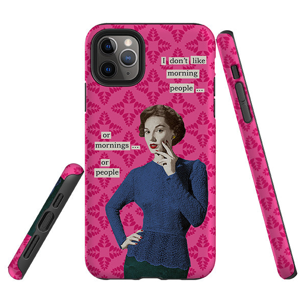 iPhone phone case-Morning Person By Clare Jordan-Product Details Raised bevel to protect screen from scratches. Impact resistant polycarbonate shell and shock absorbing inner TPU liner. Secure fit with design wrapping around side of the case and full access to ports. Compatible with Qi-standard wireless charging. Thickness 1/8 inch (3mm), weight 30g. Compatibility See drop down menu for options, please select the right case as we print to order.-Stringberry