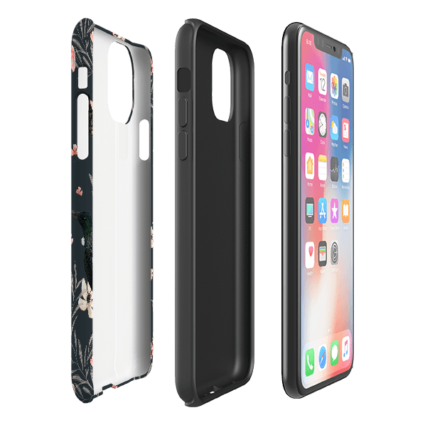iPhone phone case-Moths And Tuis By Katherine Quinn-Product Details Raised bevel to protect screen from scratches. Impact resistant polycarbonate shell and shock absorbing inner TPU liner. Secure fit with design wrapping around side of the case and full access to ports. Compatible with Qi-standard wireless charging. Thickness 1/8 inch (3mm), weight 30g. Compatibility See drop down menu for options, please select the right case as we print to order.-Stringberry
