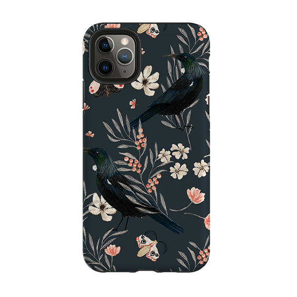 iPhone phone case-Moths And Tuis By Katherine Quinn-Product Details Raised bevel to protect screen from scratches. Impact resistant polycarbonate shell and shock absorbing inner TPU liner. Secure fit with design wrapping around side of the case and full access to ports. Compatible with Qi-standard wireless charging. Thickness 1/8 inch (3mm), weight 30g. Compatibility See drop down menu for options, please select the right case as we print to order.-Stringberry