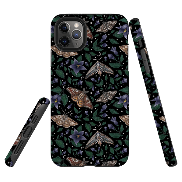 iPhone phone case-Moths By Catherine Rowe-Product Details Raised bevel to protect screen from scratches. Impact resistant polycarbonate shell and shock absorbing inner TPU liner. Secure fit with design wrapping around side of the case and full access to ports. Compatible with Qi-standard wireless charging. Thickness 1/8 inch (3mm), weight 30g. Compatibility See drop down menu for options, please select the right case as we print to order.-Stringberry